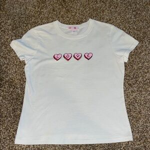 💕Valentines Day 💘💌White Womens Tee with Pink Heart Design